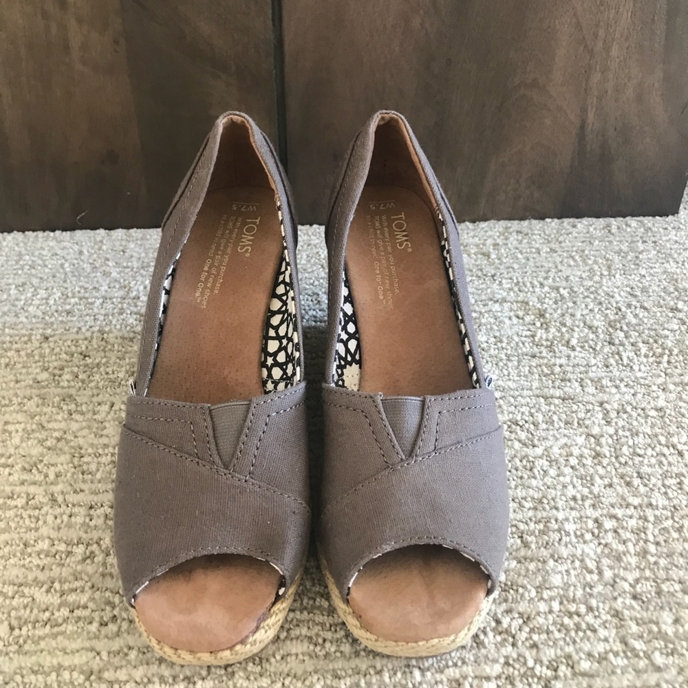 TOMS Canvas Peep Toe Espadrille Platform Wedges